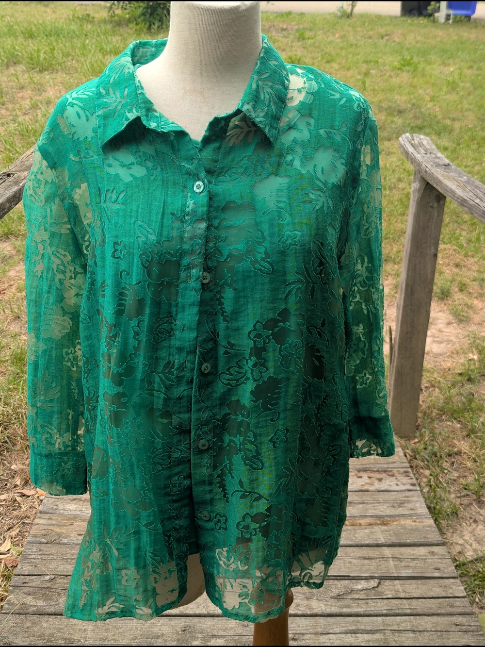 Sheer Green Floral Button-Front Lace Top - Womens Green Layering Tank